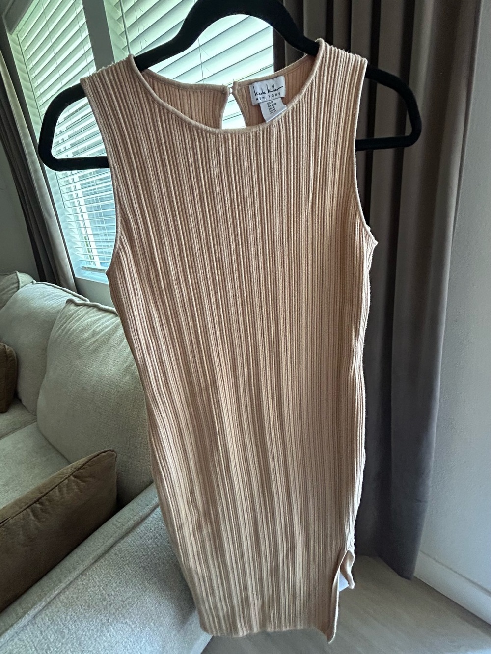 Nichole Miller Sleeveless Ribbed Knit Tan Midi Dress